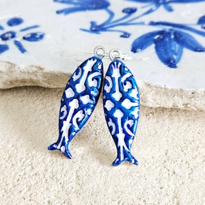 Portuguese Sardine Earring Azulejo Earring Fish Blue White Sardine Tile Gold Silver Drop Earring Sardine Clay Earring Gift From Portugal