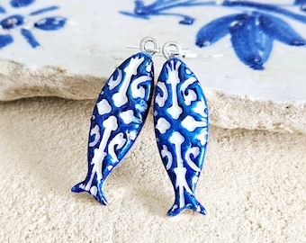 Portuguese Sardine Earring Azulejo Earring Fish Blue White Sardine Tile Gold Silver Drop Earring Sardine Clay Earring Gift From Portugal