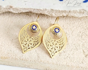 GOLD Filigree Drop Earring Stainless Steel Dangle Blue Enamel Caramujo Earrings Lightweight Handmade Jewelry Woman Gift Portuguese Jewelry