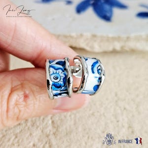 Portugal Tile Small HOOP Earring Flat Silver Hoop Stainless STEEL Hoop Earring Antique Blue Tile Portuguese Porto Travel Birthday Gift