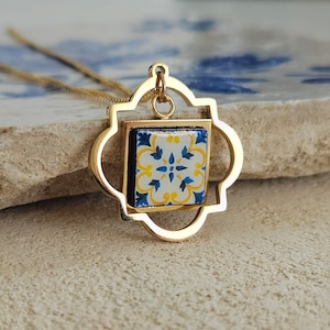 Portugal Kachel Gold Halskette Arabisch Persische Arabeske Gold Edelstahl Zierliche Panzerkette Halskette Orientalischer Schmuck Marokkanisch Inspiriert