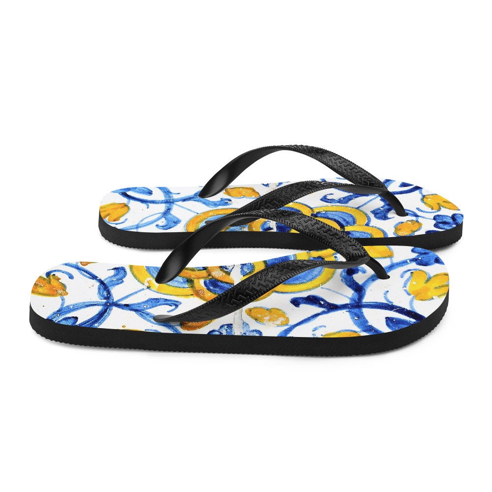 Portuguese Antique Blue & Gold Tiles Flipflops Portuguese - Etsy