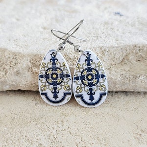 Portugal Tegel Druppeloorbel Koningsblauw Druppel Moeder Parel Portugese Sieraden Tegeloorbel Azulejo Souvenir Reizen naar Portugal Cadeau