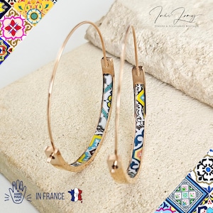 Mixed Portuguese Tile GOLD HOOP Earring Portugal Lightweight Steel Azulejo Hoop Historical Jewelry Minimal Earring Gift Women Portuguese Mom