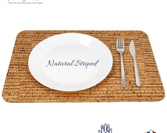 CORK Placemat NATURAL STRIPES Nonslip Individual Eco Friendly Heat Resistant Waterproof Rectangular Dining Table Dinner Decor Vegan Kitchen