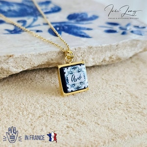 Personalized Avó Portugal Tile Necklace Grandma Gift Custom Handmade Gift Grandma Necklace Nana Jewelry Vovó Blue White Tile Azulejo Pendant