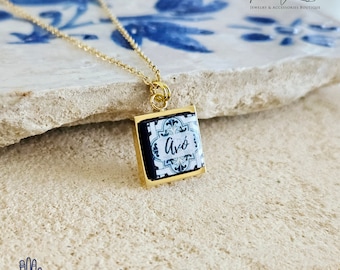 Personalized Avó Portugal Tile Necklace Grandma Gift Custom Handmade Gift Grandma Necklace Nana Jewelry Vovó Blue White Tile Azulejo Pendant