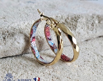 Red Tile GOLD HOOP Earring Portuguese Tiles Jewelry Azulejo Steel Hoop Small Hoops Gold Antique Tile Handmade Earring Women Anniversary Gift