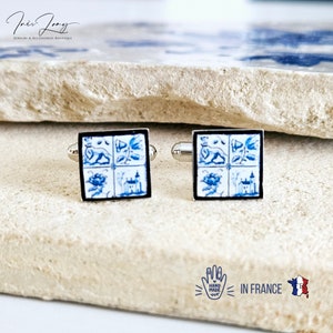 Delft Blue Cufflink Portugal Tile Square Small Tile Cufflink Azulejo Men Gift Idea Father Wedding Gift Groom Vintage Cufflink Corporate Gift