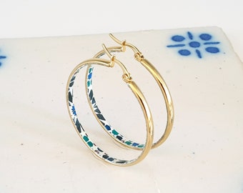 Gold HOOP Tile Earring Moroccon STAINLESS STEEL Azulejo Delicate Flat Hoops Gift for her Historical Jewelry Anniversary Gift For Women