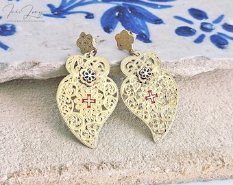 Portuguese Heart GOLD STEEL Earrings Statement Viana Heart Filigree Stud Earring Mom Handmade Birthday Gift Dainty Lightweight Drop Earring