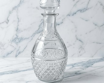 Vintage Pressed Glass Decanter with Stopper Criss Cross Grape Diamond Cut