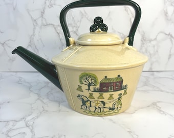 Vintage Metlox Poppytrail Teapot, Handpainted Amish Folk Art California Pottery