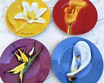 Vintage Givenchy Paris Les Fleurs platos de porcelana, conjunto de 4 condiciones de menta