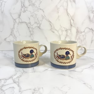 Set van 2 vintage American Decoy-mokken uit het tijdperk, kopjes van steengoed Mallard Duck, Korea