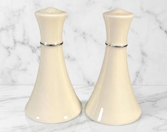 Vintage Lenox Solitaire Salt and Pepper Shakers Ivory Fine China Platinum Trim