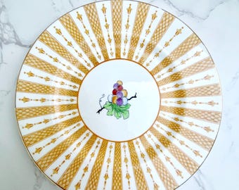 Antique 1915 Crown Staffordshire Dessert Plate, Yellow Gold Sunburst Grapes