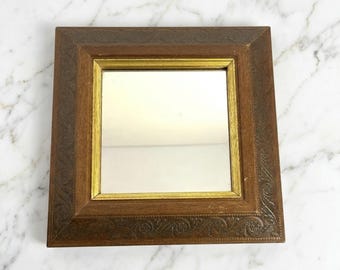Vintage Home Interiors & Gifts Square Mirror Homco Faux Wood Gold Trim