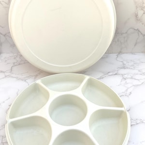 ヴィンテージ タッパーウェア サービングセンターセット 1665 1666 アーモンドクリーム ベジタブルトレイ ディップサーバー