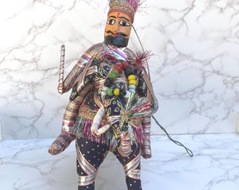 Vintage Indian Kathputli String Puppet Maharaja on Elephant Rajasthani Folk Art