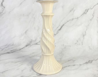 Vintage Lenox Ivory Fine Bone China Candlestick Spiral Swirl Stem Platinum Trim