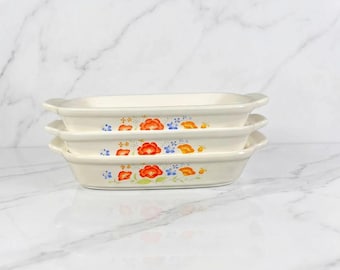3 platos pequeños para hornear de Northland Japan, década de 1980, con estampado floral