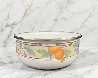Vintage Mikasa Garden Harvest Enamelware Fruit Salad Mixing Bowl Stainless Rim