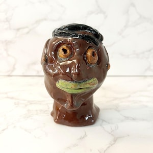 Vintage Southern Folk Art Ugly Face Jug Pottery Tobacco Glaze Unsigned
