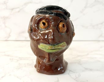 Vintage Southern Folk Art Ugly Face Jug Pottery Tobacco Glaze Unsigned