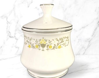 Vintage Sterling Fine China Florentine Sugar Bowl Japan Floral Silver Trim