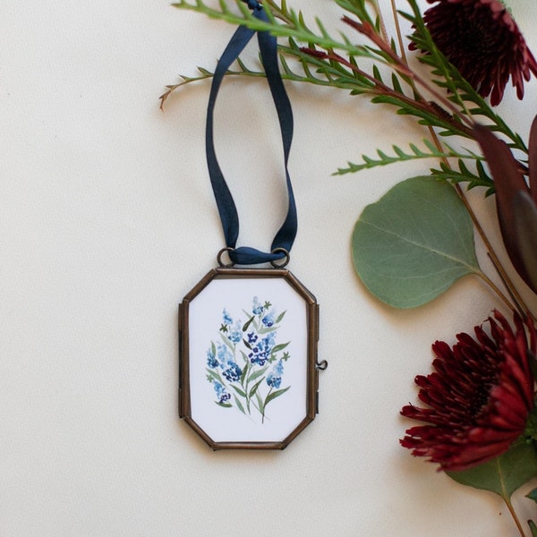 Bluebonnet Bouquet Locket Ornament - MADE TO ORDER - | Fine Art Ornaments | Bluebonnet Ornament | Holiday Ornaments | Christmas Ornaments