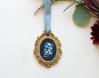 Blue Floral Christmas Ornament - MADE TO ORDER - | Fine Art Ornament | Resin Ornament | Navy Ornaments | Christmas Decor | Miniature Art