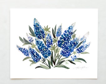 Bluebonnet Painting No. 1 | Watercolor Art | 5x7 | 8x10 | 11x14 | Blue Flower Painting | Bluebonnet Art | Bluebonnet Illustration | Wall Art