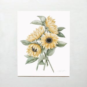 Sunflower Painting Watercolor Painting 5x7 8x10 9x12 11x14 Sunflower Decor Botanical Print Botanical Wall Art image 2