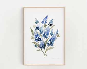 Bluebonnet Bouquet Painting | Watercolor Art | 12x16 | 16x20 | 18x24 | 24x36 | Bluebonnet Painting | Oversized Art Print | Large Wall Art