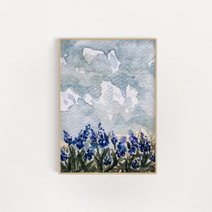 Sunrise Bluebonnets | Bluebonnet Print | 5x7 | 8x10 | 9x12 | 11x14 | Blue Floral | Watercolor Art | Texas Bluebonnet | Calm Wall Art