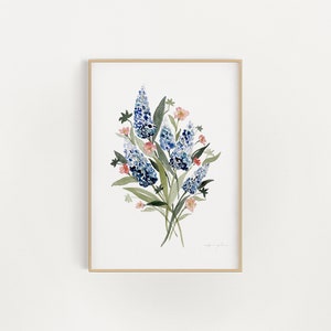 Texas Wildflower Bluebonnet Watercolor Painting Watercolor Art 5x7 8x10 9x12 11x14 Texas Wildflower Painting Bluebonnet Painting image 1