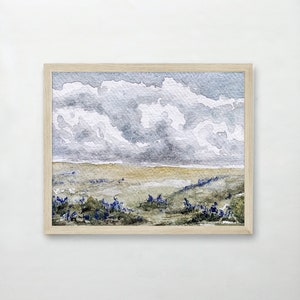Bluebonnet Fields No. 1 Landscape Painting | Bluebonnet Painting | Watercolor Art | 8x10 | 11x14 | Texas Bluebonnet | Bluebonnet Art