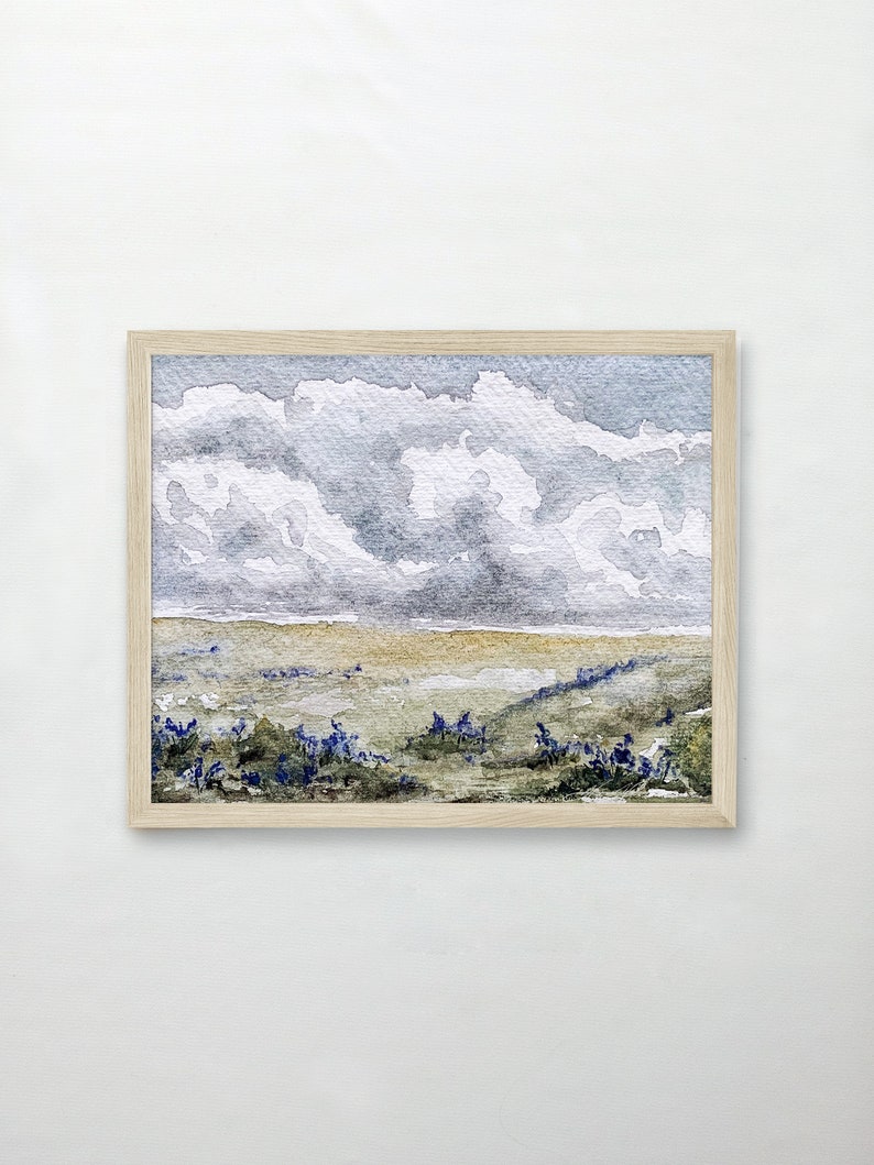 Bluebonnet Fields No. 1 Landscape Painting Bluebonnet Painting Watercolor Art 8x10 11x14 Texas Bluebonnet Bluebonnet Art image 1