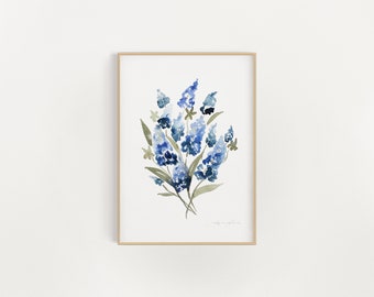 Bluebonnet Bouquet Painting | Watercolor Art | 5x7| 8x10| 9x12 | 11x14| Blue Flower Painting | Bluebonnet Painting | Bluebonnet Illustration