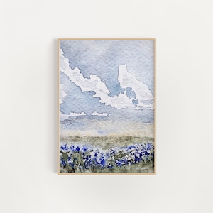 Bluebonnet Landscape No. 1 | Watercolor Art | 5x7 | 8x10 | 11x14 | Bluebonnet Painting | Landscape Painting | Texas Bluebonnets |