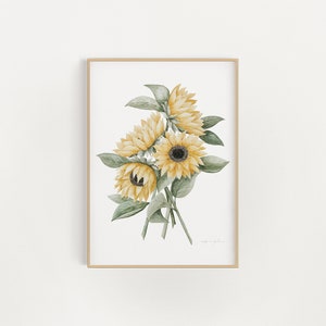 Sunflower Painting Watercolor Painting 5x7 8x10 9x12 11x14 Sunflower Decor Botanical Print Botanical Wall Art image 1