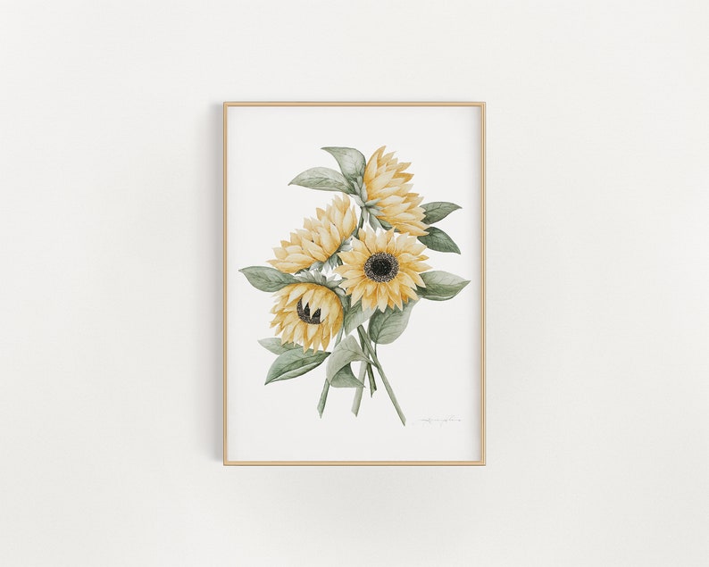 Sunflower Painting Watercolor Painting 5x7 8x10 9x12 11x14 Sunflower Decor Botanical Print Botanical Wall Art image 1