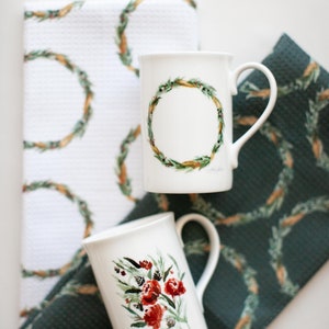 Wreath Holiday Mug Bone China Mug Christmas Gift Stocking Stuffer Watercolor Painting Watercolor Flowers Fine Art Mug image 5