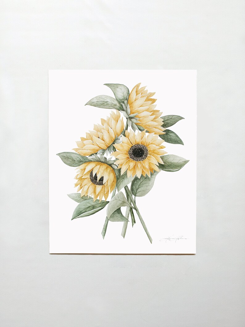 Sunflower Painting Watercolor Painting 5x7 8x10 9x12 11x14 Sunflower Decor Botanical Print Botanical Wall Art image 2