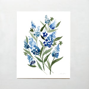 Bluebonnet Painting No. 3 | Watercolor Art | 5x7 | 8x10 | 9x12 | 11x14 | Blue Floral | Bluebonnet Print | Texas Bluebonnet Illustration