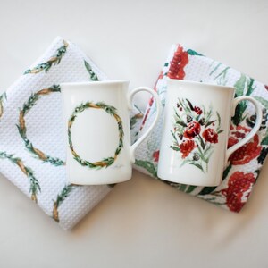 Wreath Holiday Mug Bone China Mug Christmas Gift Stocking Stuffer Watercolor Painting Watercolor Flowers Fine Art Mug image 6