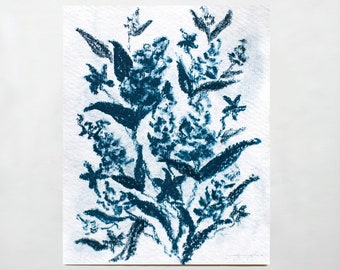 Bluebonnet Botanical Print No. 1 / Bluebonnet Painting / 5x7 / 8x10 / 9x12 / 11x14 / Blue Pastel Art / Texas Bluebonnets / Blue & White