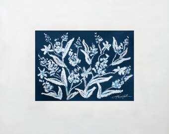 Bluebonnet Botanical Print No. 3 / Bluebonnet Painting / 5x7 / 8x10 / 9x12 / 11x14 / Blue Pastel Art / Texas Bluebonnets / Blue & White Art