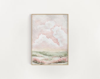 | d’art mural de paysage rose | d’aquarelle rose 5x7 | | 8x10 9x12 | | 11x14 | de peinture à l’aquarelle Aquarelle Art Mural | Peinture impressionniste